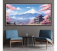 Peinture Diamant Adulte Mont Fuji 90x180cm, 5D Diamond Painting Tour Grand Format, Round Full Drill Diamond-Painting Diamant Strass Point de Croix Cristal Painting Pour Murale Décoration (RD113)
