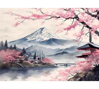 Peinture Diamant Adulte Mont Fuji Diamond Painting Enfant 5D Kit Broderie Diamant Painting Fleurs Cerisier, Loisirs Créatifs Adultes Strass Point de Croix, pour Décoration Murale 80x100 cm Q4-1416