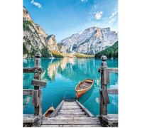 Peinture Diamant Adulte,Paysage Montagne 5D Diamond Painting Complet,Diamant Strass Point de Croix Cristal Painting,Bateau et Lac