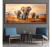 Peinture Diamant Adulte Troupeau D'Éléphants 30x60cm, 5D Diamond Painting Prairie Grand Format, Diamond-Painting Diamant Strass Point de Croix Cristal Painting Pour Murale Décoration (RD143)