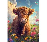 Peinture Diamant Adulte, Vache des Hautes Terres Diamond Painting Adulte Grand Format 60x80cm, DIY 5D Diamant Painting Fleur Broderie Diamant Kit Complet pour Adultes, Murale Décoration -YZ1404