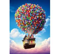Peinture Diamant Ballon Maisons Diamond Painting Adulte Grand Format 70x100cm, 5D Diamant Painting kit Complet, DIY Diamant Strass Point de Croix Cristal Painting Diamant Kits pour Murale Décoration