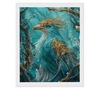 Peinture Diamant Bleu Oiseaux, 5D Diamond Painting Kit Complet, Diamond Painting Adulte et Enfant, Diamant Strass Point de Croix Cristal Art Set pour Décoration Intérieur Murale, Cadeaux 35x50cm y-451