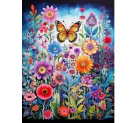 Peinture Diamant Complet 5D, Illustration De Papillon Parmi Les Fleurs,A 30*40cm Kits de Peinture Diamantée DIY pour Adultes, Broderie Diamond Art Painting Kits, Décoration Murale de la Maison
