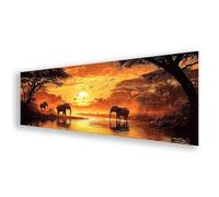 Peinture Diamant Coucher de Soleil, Diamond Painting Adulte Grand Format Éléphant, 5D Broderie Diamant Kit Complet, DIY Strass Broderie Point de Croix pour Decoration Murale Cadeau 100x300 cm K0-78
