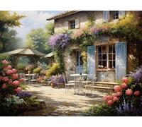 Peinture Diamant Cour Paysage Diamond Painting Adulte Grand Format 60x40cm, 5D Diamant Painting kit Complet, DIY Diamant Strass Point de Croix Cristal Painting Diamant Kits pour Murale Décoration