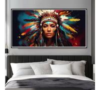 Peinture Diamant Femme Amérindienne, Diamond Painting Adulte Grand Format 100x50 cm, 5D DIY Diamond Painting Reine, Diamant Painting kit, Broderie Point de Croix pour Murale Maison Décoration (WL331)