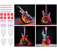 Peinture Diamant Guitare de feu 4 Pack 5D Diamond Painting Kit Complet, DIY Diamant Painting Adulte Enfant Broderie Point de Croix Diamond Painting pour Maison Salon Chambre Décor 10x10cm T-6449