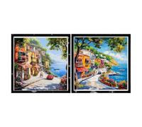 Peinture Diamant Italie Broderie Diamant Kit Complet Lot de 2 30x30cm,Paysage Diamond Painting 5D Carré Full Drill,DIY Artisanat d'Art Mural,Tableau Mosaïque en Strass pour Décoration de Salon,2p352p