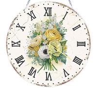 Peinture diamant jardin acrylique 2D, pendentif horloge fonctionnelle, art mural DIY