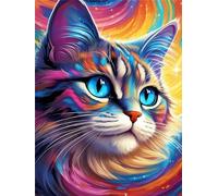 Peinture Diamant Kits pour Adultes/Enfants, AI 5D Chat coloré Diamond Painting Kit Complet, DIY Art du Diamant Peinture Diamant Kits, Broderie Diamant Mosaique Kit pour Accueil Mur Décoration 70x110cm