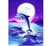 Peinture Diamant - Lune Dauphin - 30x40 CM - Décoration Murale - DIY - Multicolore