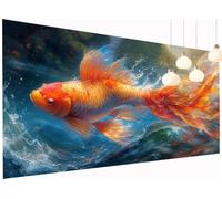 Peinture Diamant Painting Abstrait 5D Diamond Painting Adulte Poisson Kit Broderie Diamant DIY Rond Full Drill Cristal Point de Croix Art Artisanat pour Tableau Decoration Murale 40x90 cm S2-894