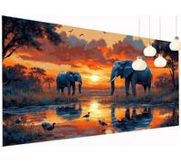 Peinture Diamant Painting Éléphant 5D Diamond Painting Adulte Coucher soleil Kit Broderie Diamant DIY Carré Full Drill Cristal Point de Croix Art Artisanat, Tableau Decoration Murale 40x90 cm S2-701