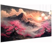 Peinture Diamant Painting Fleurs cerisier 5D Diamond Painting Adulte Paysage Kit Broderie Diamant DIY Rond Full Drill Cristal Point de Croix Art Artisanat, Tableau Decoration Murale 50x100 cm S2-886