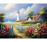 Peinture Diamant Phare Ferme Diamond Painting Adulte Grand Format 50x40cm, 5D Diamant Painting kit Complet, DIY Diamant Strass Point de Croix Cristal Painting Diamant Kits pour Murale Décoration