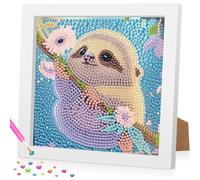 Peinture diamant pour enfants avec cadre, kit de peinture diamant 5D paresseux pour enfants, kit de peinture diamant DlY, convient pour la décoration de meubles, 18 x 18 cm