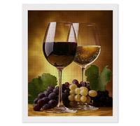 Peinture Diamant Raisins Verres À Vin, 5D Diamond Painting Kit Complet, Diamond Painting Adulte et Enfant, Diamant Strass Point de Croix Cristal Art Set pour Décor Intérieur Murale 40x50cm y-610