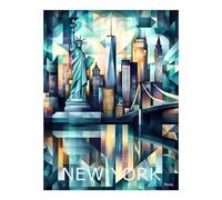 Peinture diamant représentant la skyline géométrique de New York - Statue de la Liberté et paysage urbain - Kit d'art et de loisirs créatifs pour adultes - Décoration murale relaxante - 30 x 40 cm