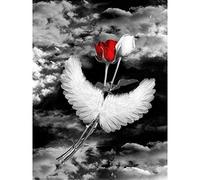 Peinture diamant rouge et noire, roses rouges et blanches avec ailes d'ange, kit de perçage rond complet, mosaïque, décoration murale pour la maison, belle image 30 x 40 cm
