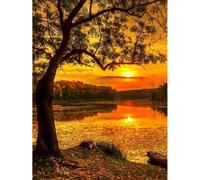Peinture Diamant Th¿¿Me Coucher De Soleil Et Arbre Au Bord De La Rivi¿¿Re, Broderie Compl¿¿Te Sur Toile, D¿¿Coration D'int¿¿Rieur Moderne, 30,5 X 40,6 Cm