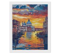 Peinture Diamant Ville D'Eau De Venise, 5D Diamond Painting Kit Complet, Diamond Painting Adulte et Enfant, Diamant Strass Point de Croix Cristal Art Set pour Décor Intérieur Murale 50x70cm y-738