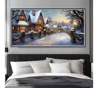 Peinture Diamant Ville en Hiver, Diamond Painting Adulte Grand Format 160x80 cm, 5D DIY Diamond Painting Noël Diamant Painting kit, Broderie Point de Croix pour Murale Maison Décoration (WL337)