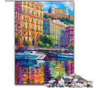 Peinture du Front de mer de Naples, Italie Puzzles pour Adolescents, 1000 pièces, Jeux éducatifs, décoration d'intérieur, Cadeaux Uniques (26x38cm)