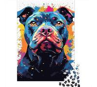 Peinture éclaboussée American Bully Portrait Pitbull Art Pop Audacieux, Puzzle 1000 pièces Papier recy dulte, Jeu éducatif Anti-Stress Familial Cadeau Maison 70x50cm/1000pcs