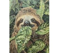 Peinture en Diamant Kits, Paresseux animal et feuilles 5D Rond Diamond Painting Kit Complet, Broderie Diamant 40x50cm