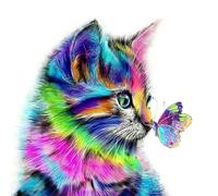 Peinture En Résine Multicolore 5d Bricolage 2020 Peinture Au Point De Croix Décoration De La Maison Salon Chambre À Coucher Chat Et Papillon Multicolore Mignon # T3