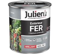 Julien Peinture Fer Anti-Rouille Brillant - Portes, grilles, portails, mobilier de jardin en métal - Gris Acier 0,5 L