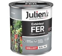 Julien Peinture Fer Anti-Rouille Brillant - Portes, grilles, portails, mobilier de jardin en métal - Gris Acier 0,5 L