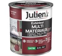Julien Peinture Multi-Matériaux Satin en phase Aqueuse - Bois, Fer, Alu, PVC, Zinc, Acier galvanisé, brut ou peint - Rouge Basque 0,5 L
