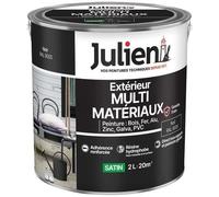 Julien Peinture Multi-Matériaux Satin en phase Aqueuse - Bois, Fer, Alu, PVC, Zinc, Acier galvanisé, brut ou peint - Noir 2 L