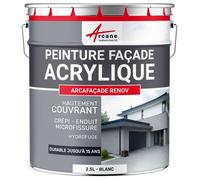 Peinture façade acrylique 14 couleurs - durable jusqu'à 15 ans - rénovation façade, mur crépi - Arcafacade Renov Blanc (Ral 9003) 2.5L (+ ou - 15m² en 1 couche)