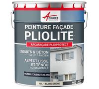 Peinture façade pliolite ton pierre blanc, gris, beige, blanc - Peinture hydrofuge mur crépi - ARCAFACADE PLIOPROTECT Blanc Cassé (Ral 9001) 10L (+ ou - 80m² en 1 couche)