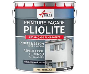 Peinture Façade Pliolite Hydrofuge 10 L Ton Sable - RAL 085 90 20 | Hydrofuge, Séchage Rapide, Anti-Encrassement, Bonne Accroche sur Façade, Fort Pouvoir Couvrant - Arcane Industries