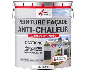 Peinture Façade Réfléchissante Anti-Chaleur Hydrofuge 10 L Blanc | Façade Réfléchissante Anti-Chaleur, Hydrofuge, Auto-Lavable, Résiste aux Uv, Laisse Respirer le Support - Arcane Industries