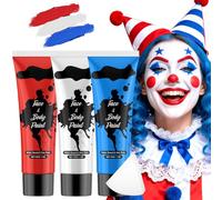 Peinture Faciale Bleu Blanc Rouge, Maquillage Blanc Bleu Rouge Halloween pour Visage Kit, Lavable à l'Eau avec Éponges Incluses, Couleurs Vives, Joker SFX Vampire Cosplay Fête Maquillage