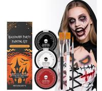 Peinture Faciale pour Halloween,Joker Maquillage Halloween Peinture,Visage Blanc Noir Rouge avec Pinceau,Non Toxique, Pour Halloween, Noël, Carnaval, Soirées à Thème