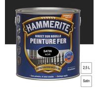 Hammerite Peinture Métal Direct sur Rouille - Anticorrosion, imperméable, direct sans sous-couche - Noir Satin 2,5 L