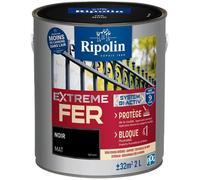 RIPOLIN - Peinture pour Fer Extérieur - Glycéro Antirouille - Sous-couche intégrée - Application directe sur Rouille - Résistante aux Intempéries, UV et Chocs - Mat - 2L - Noir