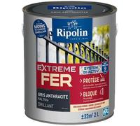 RIPOLIN - Peinture pour Fer Extérieur - Glycéro Antirouille - Sous-couche intégrée - Application directe sur Rouille - Résistante aux Intempéries, UV et Chocs - Brillant - 2L - Gris Anthracite RAL7016