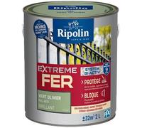 RIPOLIN - Peinture pour Fer Extérieur - Glycéro Antirouille - Sous-couche intégrée - Application directe sur Rouille - Résistante aux Intempéries, UV et Chocs - Brillant - 2L - Vert Olivier RAL 6021