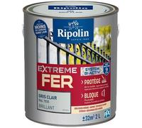 RIPOLIN - Peinture pour Fer Extérieur - Glycéro Antirouille - Sous-couche intégrée - Application directe sur Rouille - Résistante aux Intempéries, UV et Chocs - Brillant - 2L - Gris Clair RAL 7035