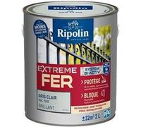 RIPOLIN - Peinture pour Fer Extérieur - Glycéro Antirouille - Sous-couche intégrée - Application directe sur Rouille - Résistante aux Intempéries, UV et Chocs - Brillant - 2L - Gris Clair RAL 7035