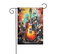 Peinture guitare - Drapeau de jardin imprimé 30,5 x 45,7 cm pour décoration extérieure, tissu avec manchon de 3 cm, convient pour jardin, pelouse, terrasse, balcon