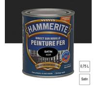 Peinture - Hammerite - Fer Satiné - 0.75 L - Noir - Glycérophtalique