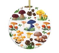 Peinture japonaise en forme de champignon 7,4 cm Décoration de sapin de Noël en céramique de forme ronde à suspendre